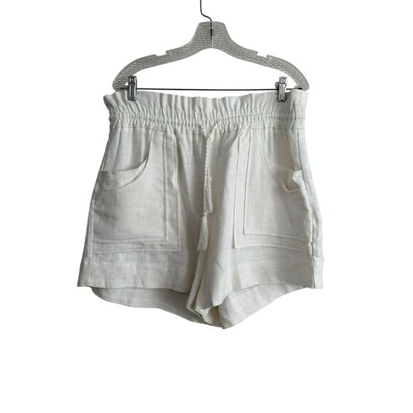 NEW House of Harlow 1960 High Waisted Ivory Linen Blend Pocket Shorts Size Large